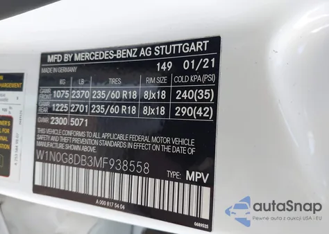 2021 Mercedes-Benz Glc 300 Suv from USA, damaged, VIN W1N0G8DB3MF938558